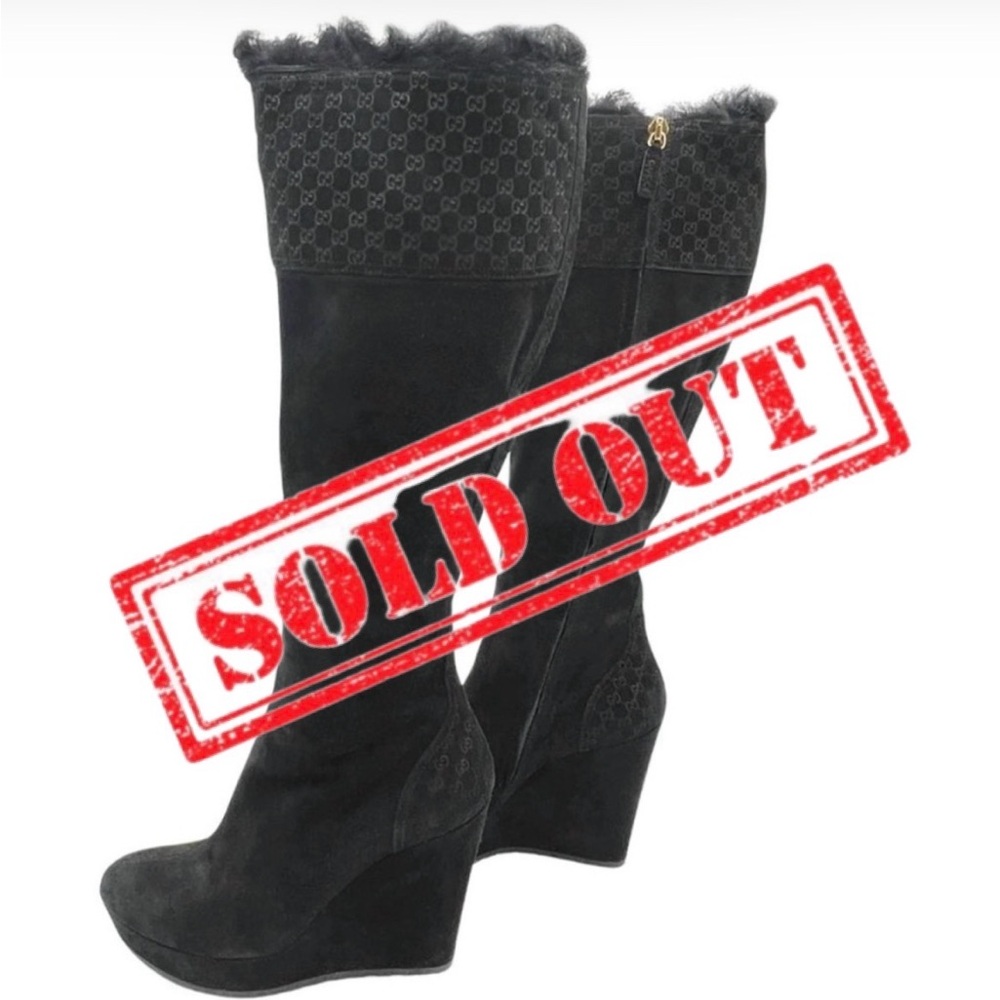—SOLD—💯Authentic Gucci Women's Black Suede Monogram Logo Boots SZ eu38